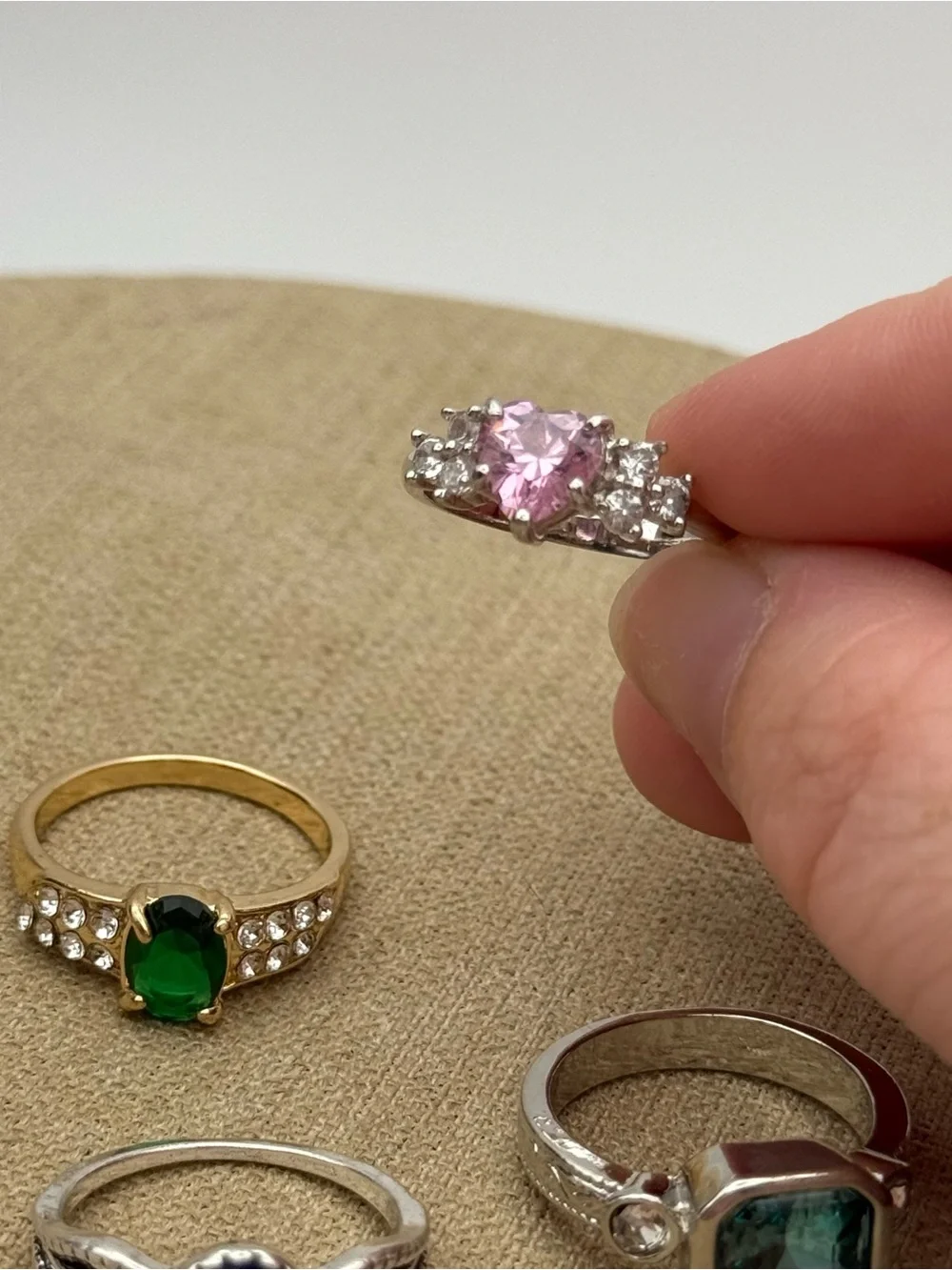 Set of 4 Mixed Gemstone Fashion Ring Set - Green, Pink, Blue, Emerald Tones